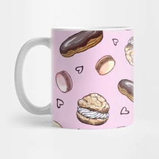 Bakery pattern, macarons, eclairs, muffins, mask, pink mask, pink face mask Mug